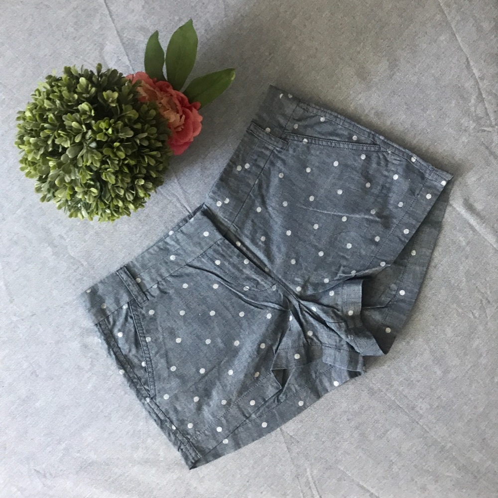 JCrew Chambray Polka Dot Shorts, Size 6